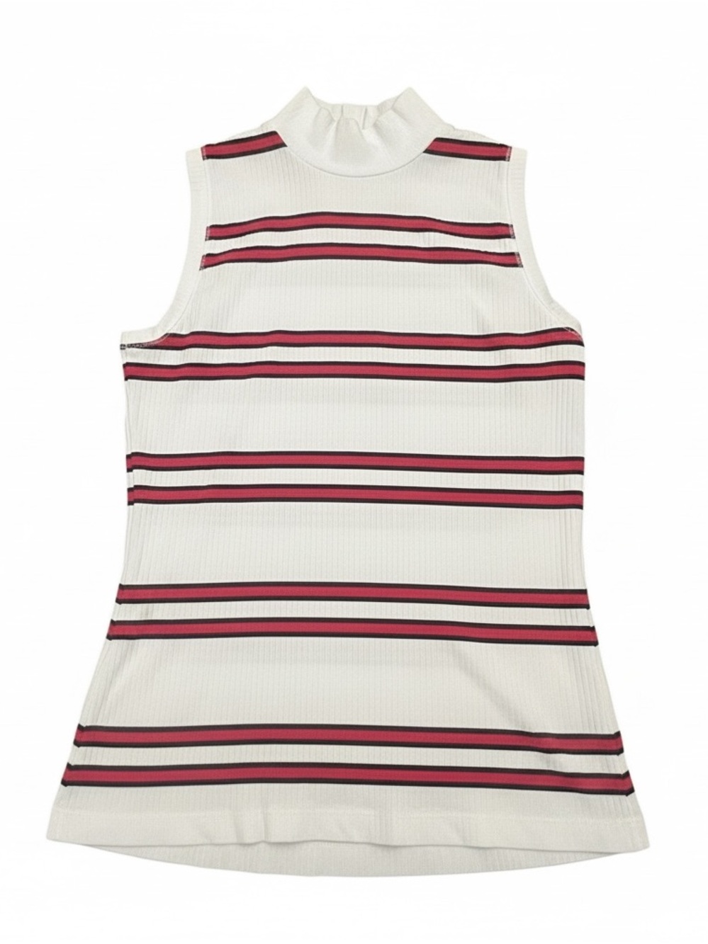 Banana Republic Sleeveless Ribbed Mock-Neck Top White Red Black Stripe XS